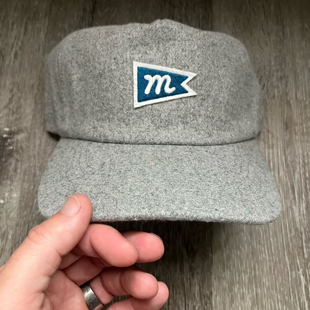 Grey Wool-Blend Baseball Cap with Blue Pennant Logo